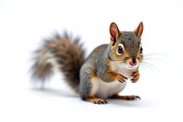 Small squirrel on white background, realistic, cute features