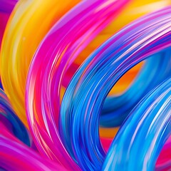Naklejka premium A vibrant, colorful swirl of glossy, intertwined strands in shades of pink, blue, and yellow, creating an abstract and visually captivating design.
