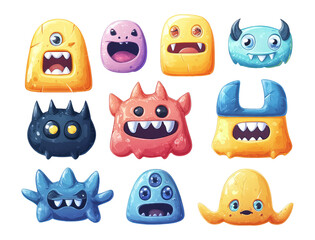 Fototapeta premium Colorful Cartoon Monsters Collection on Transparent Background