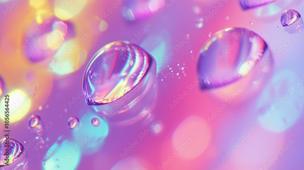 Poster close-up of water droplets on a glass surface, with colorful bokeh lights in the background creating