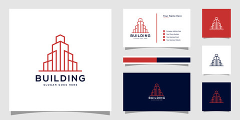 Building logo with line art style. city building abstract for logo design inspiration and business card design