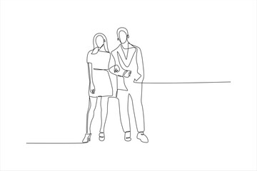 A minimalistic line drawing of a couple standing together, showcasing connection and intimacy.