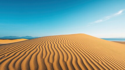 Stunning desert landscape featuring smooth dunes under a clear blue sky, showcasing natural beauty and tranquility.