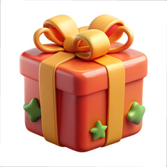 Colorful Gift Box with Yellow Ribbon and Decorative Stars on White Background