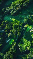 Greens and Fairways: Aerial View of a Golf Course with Manicured Greens and Challenging Hazards