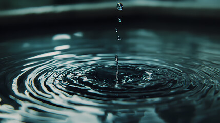 A slow-motion shot of a water droplet falling into a pool, creating concentric ripples. Water Droplet Effect. Illustration