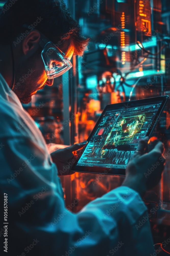 Poster hacker in lab.