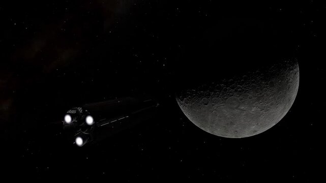Space X Starship with the Moon and stars in Outerspace. This is a generated object.