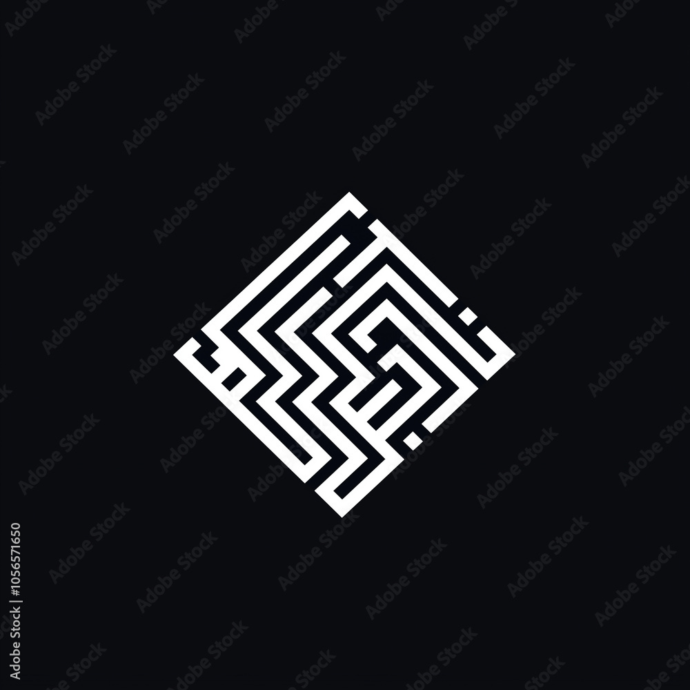Poster abstract geometric maze pattern in diamond shape on black background