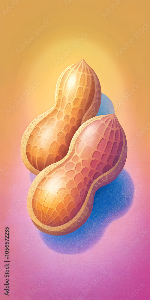 Poster Colorful Artistic Representation of Two Peanuts on Gradient Background