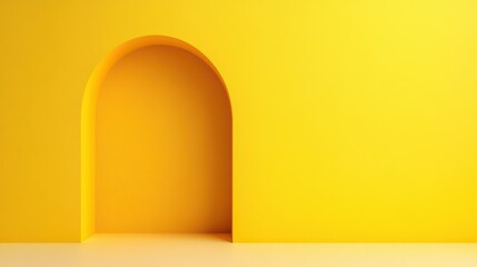 Fototapeta premium A vibrant yellow wall with an archway, creating a cheerful and inviting atmosphere for various design concepts.