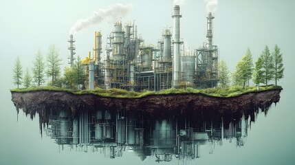 Obraz premium Innovative Carbon Capture and Storage Facility Reflecting in the Water