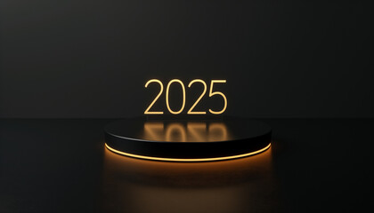 2025 New Year Glow Neon Sign On Podium