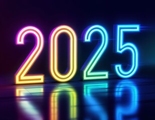 Futuristic Neon Sign with Glowing 2025 in Purple and Blue Gradient