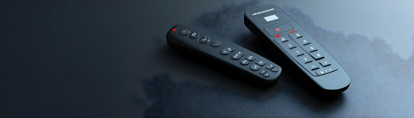 Obraz premium Smart TV Remote on Plain Background for Family Entertainment Technology - Image Focus on Sleek Design with Generous Copy Space for Photo Stock Concept