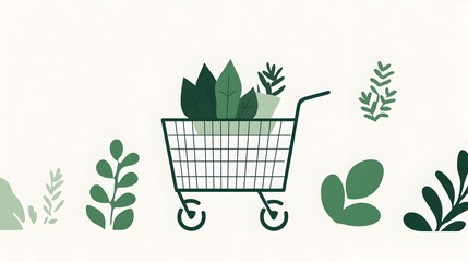 Online Shopping Cart Filled with Sustainable Eco Friendly Items on Green Discount Banner