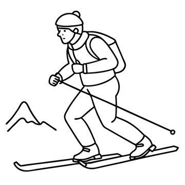 skier skiing black and white mountain scene clip art preview