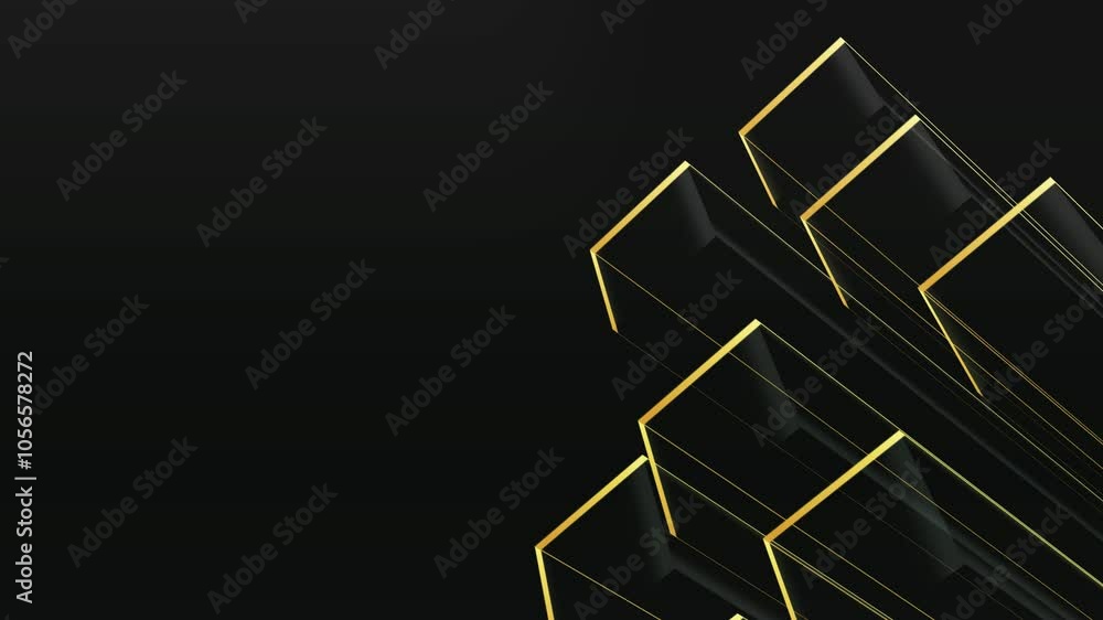 Wall mural cube gold black background animated footage abstract element for motion graphic,loop animation on ba