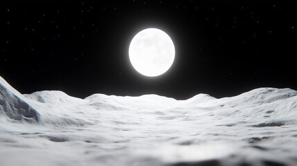 Naklejka premium Full Moon Rising Over a Lunar Landscape