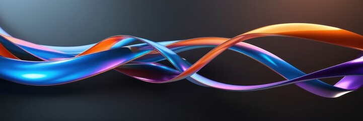 abstract background, metallic ribbons in vibrant shades of blue, orange, and purple