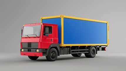 block Truck commercial in red blue and yellow colors on gray background