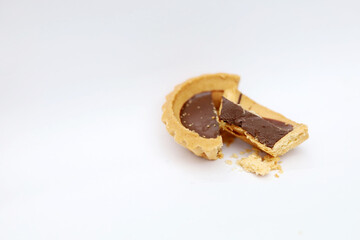 Tart chocolate isolated on white, selective focus on subject