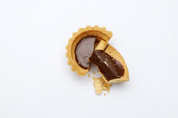 Tart chocolate isolated on white, selective focus on subject