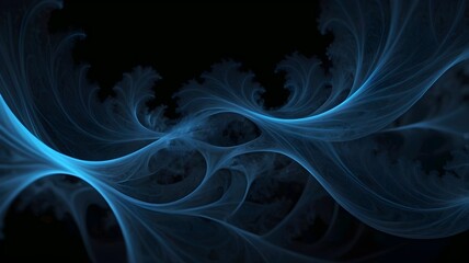 Fototapeta premium Abstract blue on black background texture. Dynamic curves ands blurs pattern. Detailed fractal graphics. Science and technology concept.