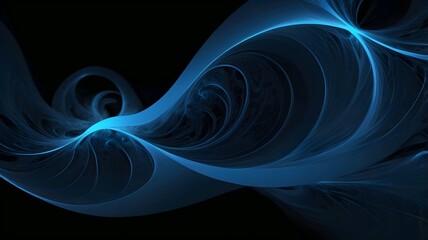 Abstract blue on black background texture. Dynamic curves ands blurs pattern. Detailed fractal graphics. Science and technology concept.