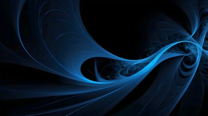 Obraz premium Abstract blue on black background texture. Dynamic curves ands blurs pattern. Detailed fractal graphics. Science and technology concept.