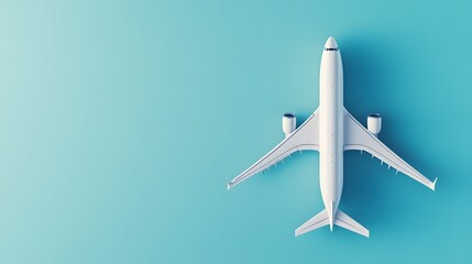 Flat lay design of travel concept with plane on blue background with copy space. 
