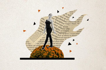 Composite creative art collage of serious girl ballerina step human brain wise cortex ballet...