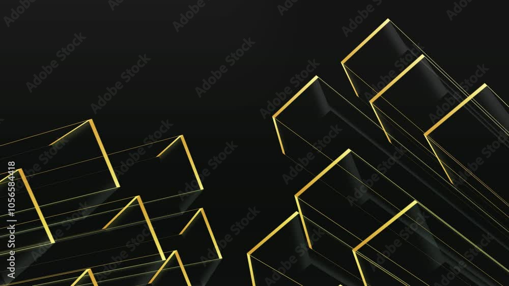 Wall mural cube gold black background animated footage abstract element for motion graphic,loop animation on ba