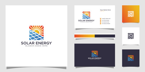 symbol sun solar energy logo design template and business card design