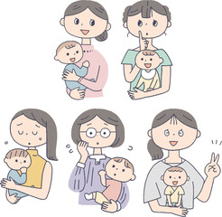 赤ちゃんを抱っこするお母さんセット
