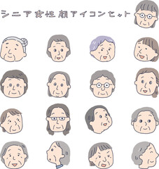 シニア女性の顔のアイコンセット