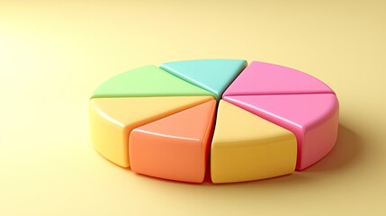 Fototapeta premium Colorful 3D pie chart on vibrant yellow background