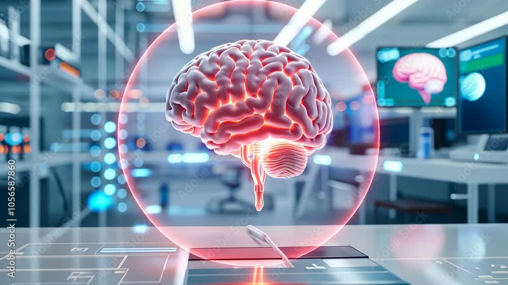 Poster futuristic digital brain representation in a tech environment, innovation and artificial intelligenc