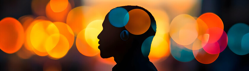 Silhouette Person Video Call Colorful Bokeh Connection Digital Art Joy Work From Home Modern Technology Stock Photo Concept