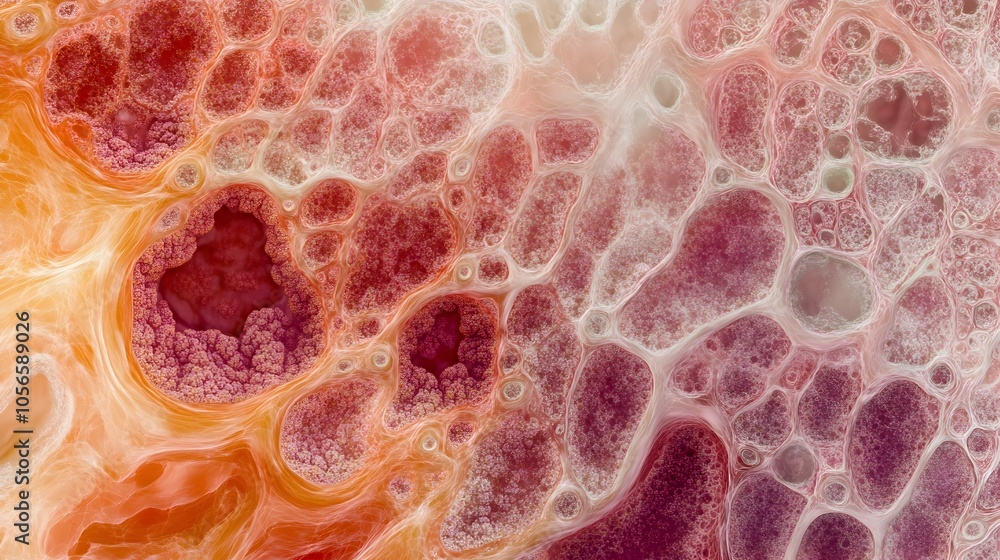 Poster detailed microscopic view of cellular structure within respiratory fluid sample