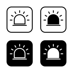 Siren light icon on black square. Emergency lamp sign symbol
