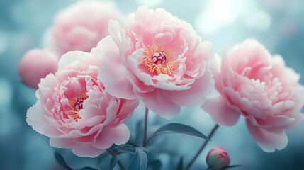 Obraz premium Pink Peonies Illustration - Delicate Blooms, Soft Pastel Colors, Floral Art