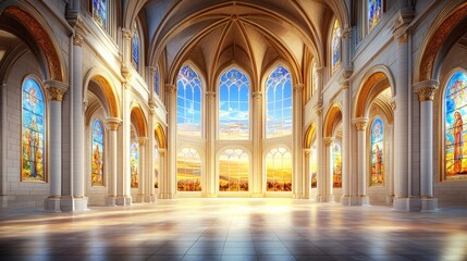 Stunning Church Hall with Towering Arches and Windows
