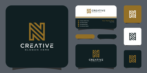 initial letter N logo design with business card