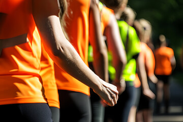A team of volunteers helping to organize a charity run or walk event