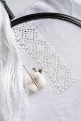 White Embroidery Hoop With Needle and Thread for Lace Pattern. Traditional Ukrainian Embroidery