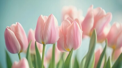 Naklejka premium Tulip flowers in bloom perfect for celebrating love and beauty in nature with a pastel pink floral bouquet