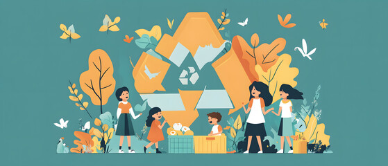 Innovative Recycling Activities in Different Locations: Engaging Scenes of Volunteers, Teens, and Children Participating in Eco-Friendly Efforts Across Parks, Beaches, Schools, and Festivals