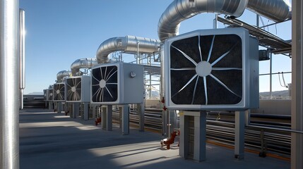 Obraz premium Efficient Industrial Cooling System with Metal Fans and Ductwork