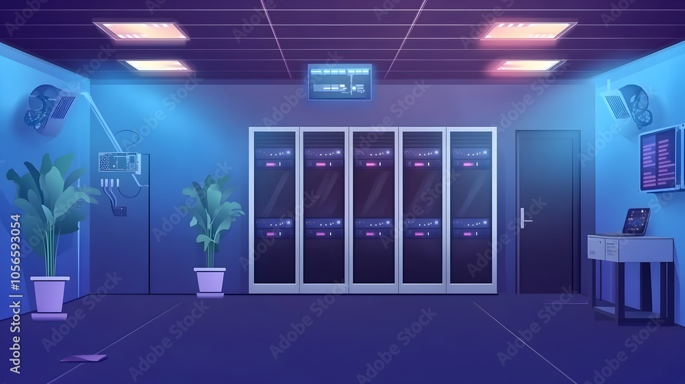 Poster cutting-edge server room with sophisticated cooling and ventilation systems for optimal temperature